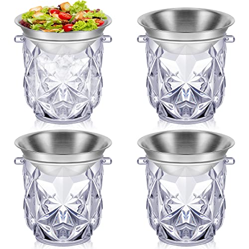 4 Pack 10 Oz Dip Chiller Bowl With Acrylic Ice Bowl Base, Ice Serving Bowl Stainless Steel Ice Chilled Serving Dish Iced Salad Bowl Set For Shrimp Cocktail, Chilled Pasta, Potato, Dressing, Fruit #TOP13
