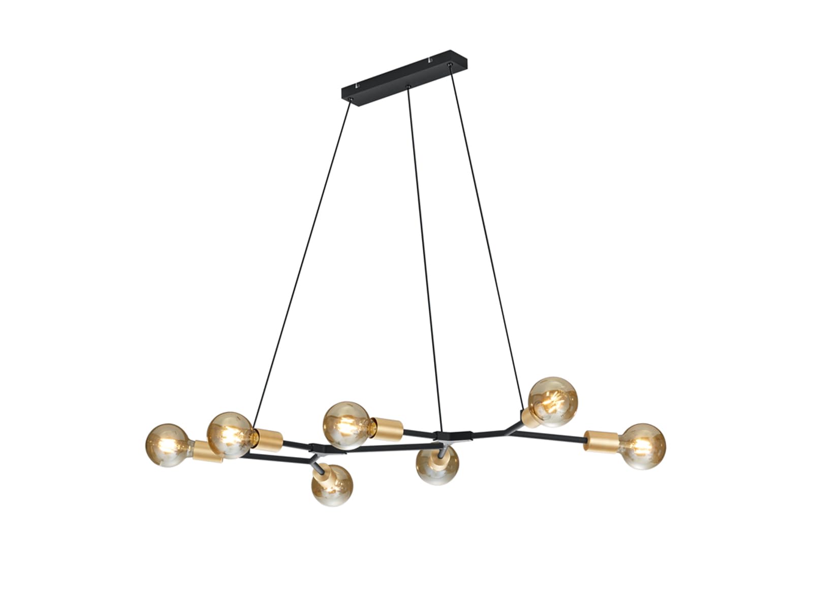 Moderna lámpara colgante LED de altura regulable en negro mate/bronce, con 7 filamentos LED, 150 cm x 91 cm