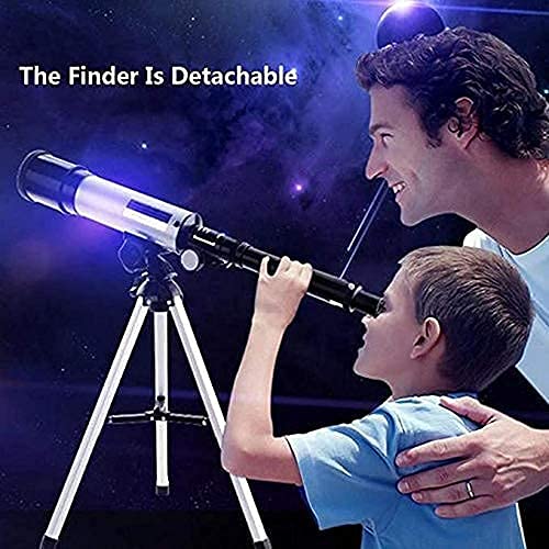 Telescopio astronómico con Zoom Profesional con trípode de Aluminio y buscador de Estrellas Ideal para Principiantes Adultos Niños Adolescentes Apertura 50 mm 90X Refractiva Profunda