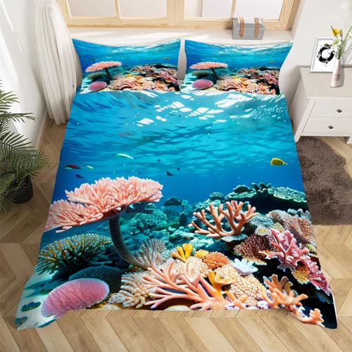 Funda Nordica Cama 105 Coralina 3D Fundas Nordicas Marina 3pcs Ropa de Cama Microfibra Suave Funda Nordica 200x200 y 2 Funda de Almohada 50x80 cm