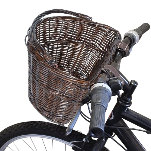 Natural Wicker Bike Basket Hand bar Cycling Bike Bag Shopping Basket With Handle Weatherproof (Brown)
