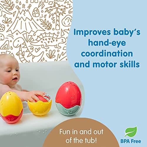 Image of Dr. Brown's CleanUp Dino-Pour Bath Rinse Cup, 0m+ with Dr. Brown's CleanUp Float & Hatch Dino Eggs Nesting Bath Toy, 6m+, BPA Free, Certified Plastic Neutral
