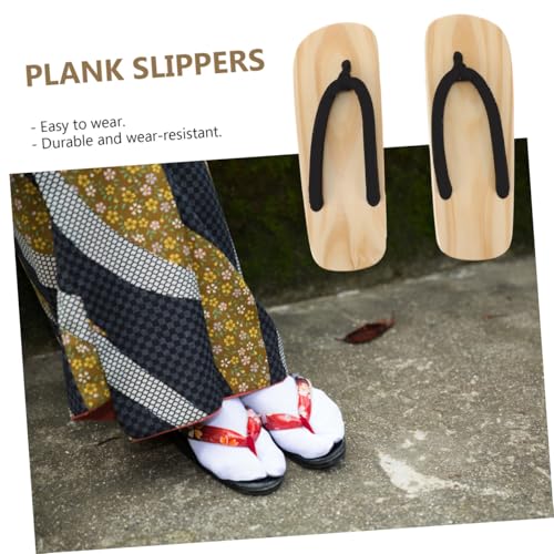 Geta tradicional japonesa de madera natural resistente, sandalia plana negra talla 42 5