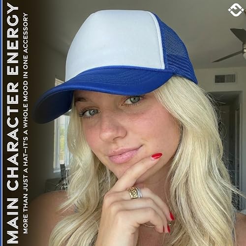 Image of Funky Junque Foam Trucker Hat, Trucker Hats for Women & Men - Blank Adjustable Snapback Mesh Back Baseball Cap