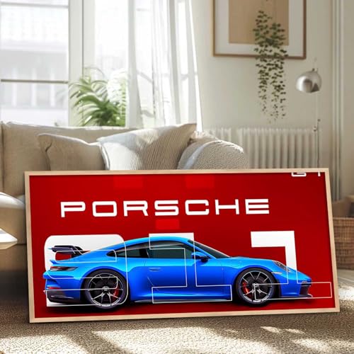 Image of kotart Big Porsche Car Framed Posters Gift Items for Boys Room Wall Decoration Bedroom Living Room Office Studio Decor | Car Poster Frame for Wall Decor Set Of 1 Size (13 x 25 inch)