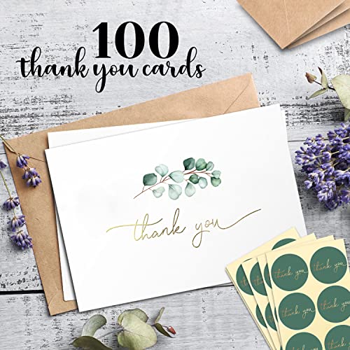Durabasics 100 Blank Thank You Cards With Envelopes For A Personal Touch - Eucalyptus Thank You Card For Any Occasion - Bulk Thank You Cards With Envelopes & Stickers (3.7 X 5.1 Inches) (100 Pack) #TOP7