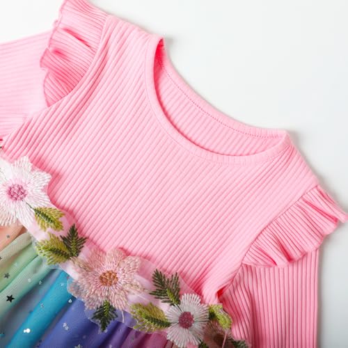 Image of HILEELANG Little Flower Girl Tulle Tutu Dress Easter Cotton Ribbed Birthday Wedding Party Princess Dresses