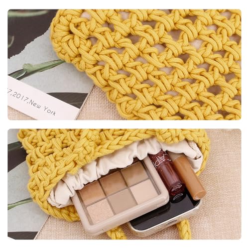 Image of Naimo Straw Beach Bag Woven Rattan Shoulder Bag Fishing Net Handbag Cotton Rope Tote Summer Crochet Hobo Bag