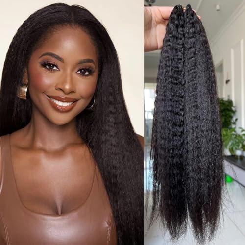 Kinky Straight Knotless Pre Separated Crochet Human Hair Extensions Pre Looped Braids Bundles With Threading Burmese Virgin Human Hair for Braiding Micro Link Meadow Hair 18inch 120g