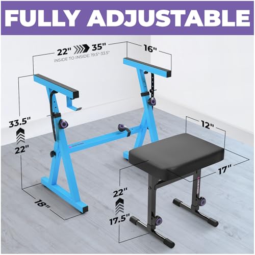 Image of Liquid Stands Portable Heavy Duty Digital Piano Stand & Bench Set - Adjustable Keyboard Music Stand & Seat for 54-88 Key Electric Pianos (Light Blue)