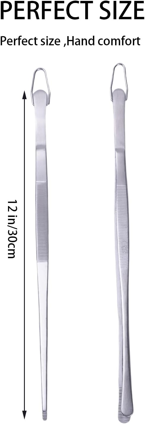 2 Pcs 12 Inch Cooking Tweezers Extra-Long Stainless Steel Cooking Tongs Tweezers for Grilling, Pasta, Salad thumbnail