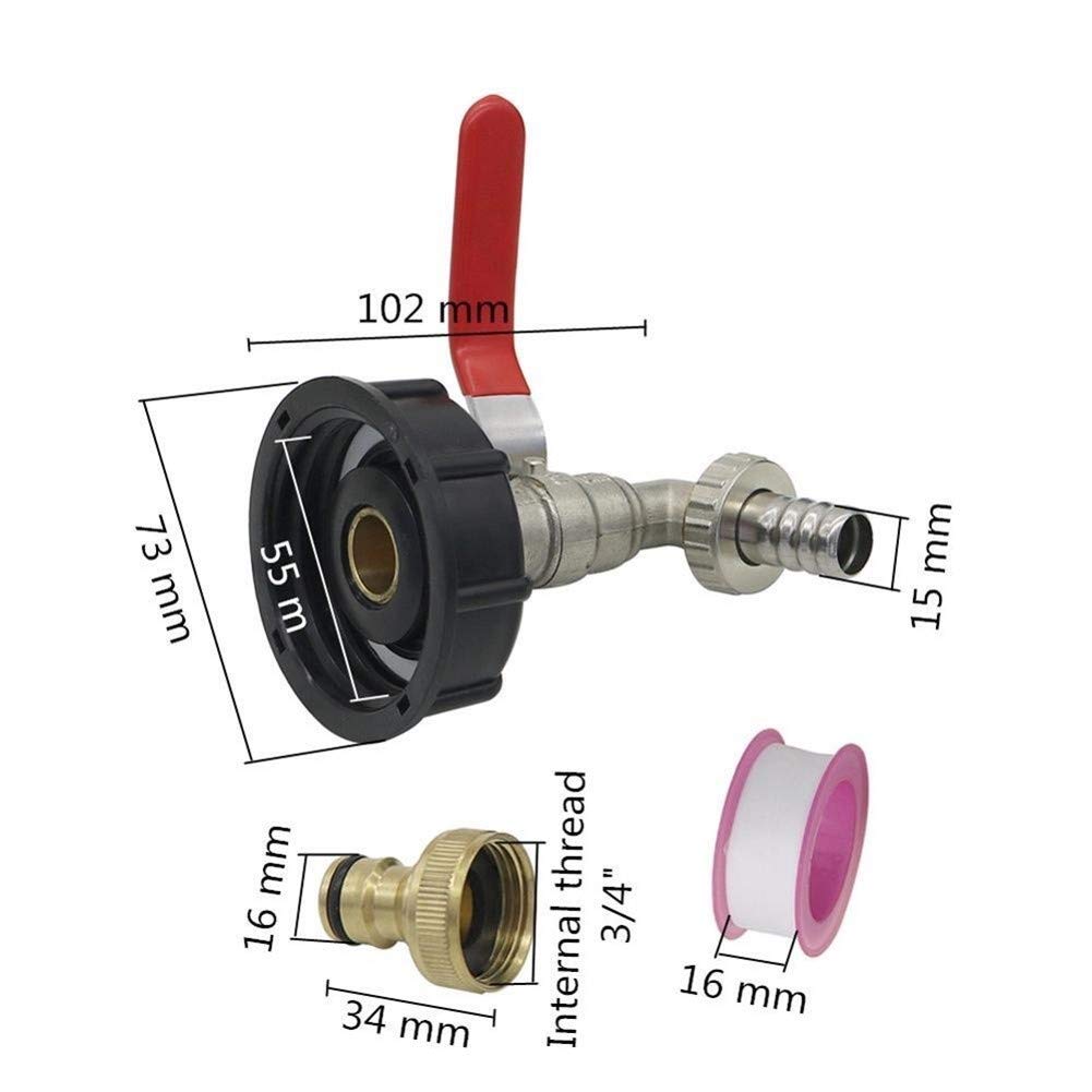 Złącza wody ogrodowej Adapter kranu spustowego 60 mm gwint żeński do 1/2 "gwint męski IBC zestaw adaptera zaworu zbiornika żelazny mosiężny kran (kolor: 1) (1)