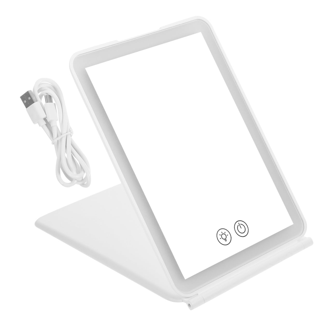 Baluue Specchio Trucco Illuminato Pieghevole con 3 Tonalità di Luce, Ricaricabile 1500mah, Superficie HD per Tavolo Trucco e Dormitorio