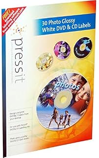 Pressit 30 Labels A4 Compatible Photo Glossy White DVD & CD Labels