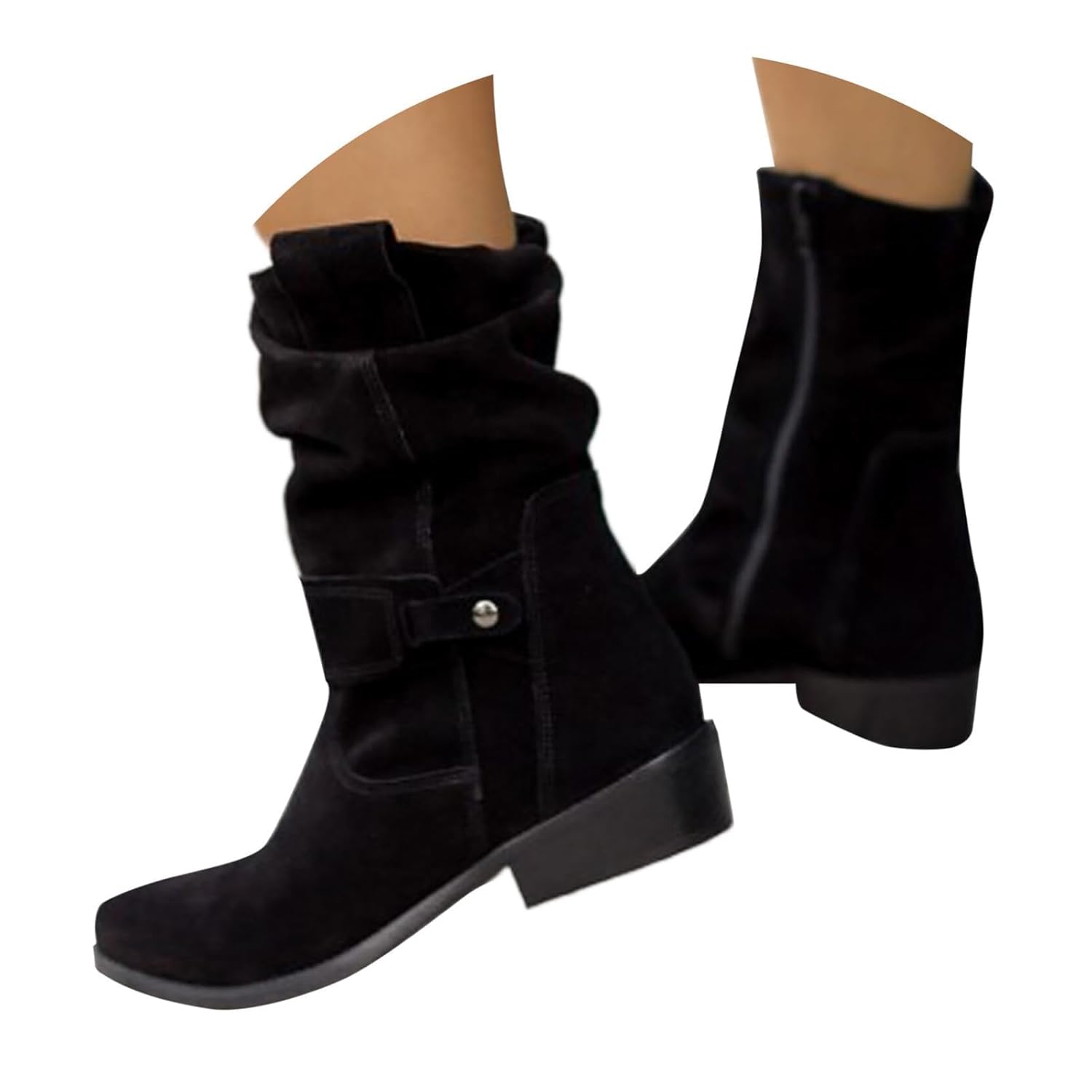 Mid Calf Boots for Women Fashion Western Cowboy Suede Booties Side Zipper Pointed Toe Womens Tall Boot Pull-On