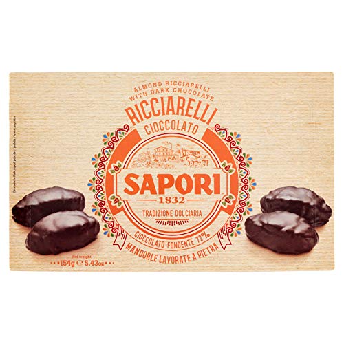 Sapori Ricciarelli al Cioccolato Pasta de almendras Envuelto por Chocolate Negro 154g Chocolate Oscuro 72%