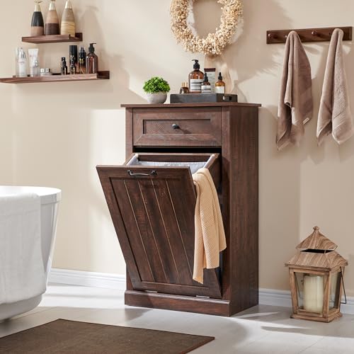 Image of IFGET Tilt Out Trash Can Cabinet, Trash Cabinet w /Drawer, Brown