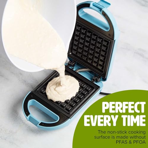 Tasty Mini Nonstick Waffle Maker, Perfect for Individual Waffles, Hash Browns, Brownies and more, Quick Results, Easy Clean Up, 600W, Blue by Tasty - Image 4