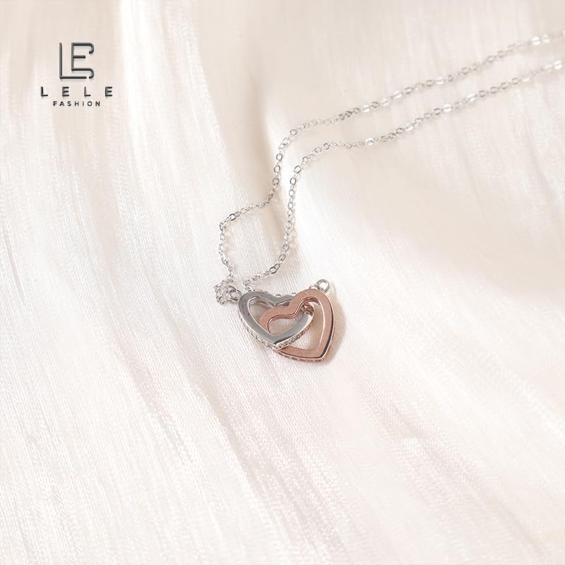 Sterling Silver Heart Necklace for Women, Rose Gold and Silver Jewelry with Natural Rose Quartz, Heart Shaped Pendant, Stylish Crystal Jewelry for Women and Girls4