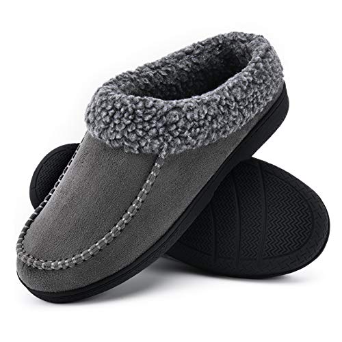 DL Warm House Slippers For Men Memory Foam, Winter Cozy Wool-Like Mens Slippers Indoor Outdoor, Slip-on Comfy Men's Bedroom Slippers Non-slip, Man Breathable Suede Moccasin Slippers Size