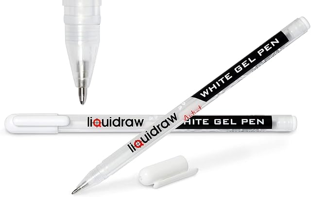 Liquidraw White Gel Pens For Art, Black Paper 0.8mm Fine Point Gel Pen For Artists, Highlights, Drawing, Writing & Sketching Designs