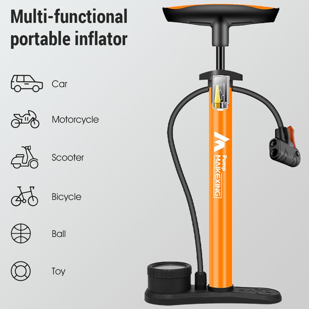 Pompa per Bicicletta con manometro Gonfiatore Portatile Multifunzionale per Biciclette e Auto 160 PSI con manometro ad Alta Pressione e ugello Tre in Uno Pompa dell'Aria