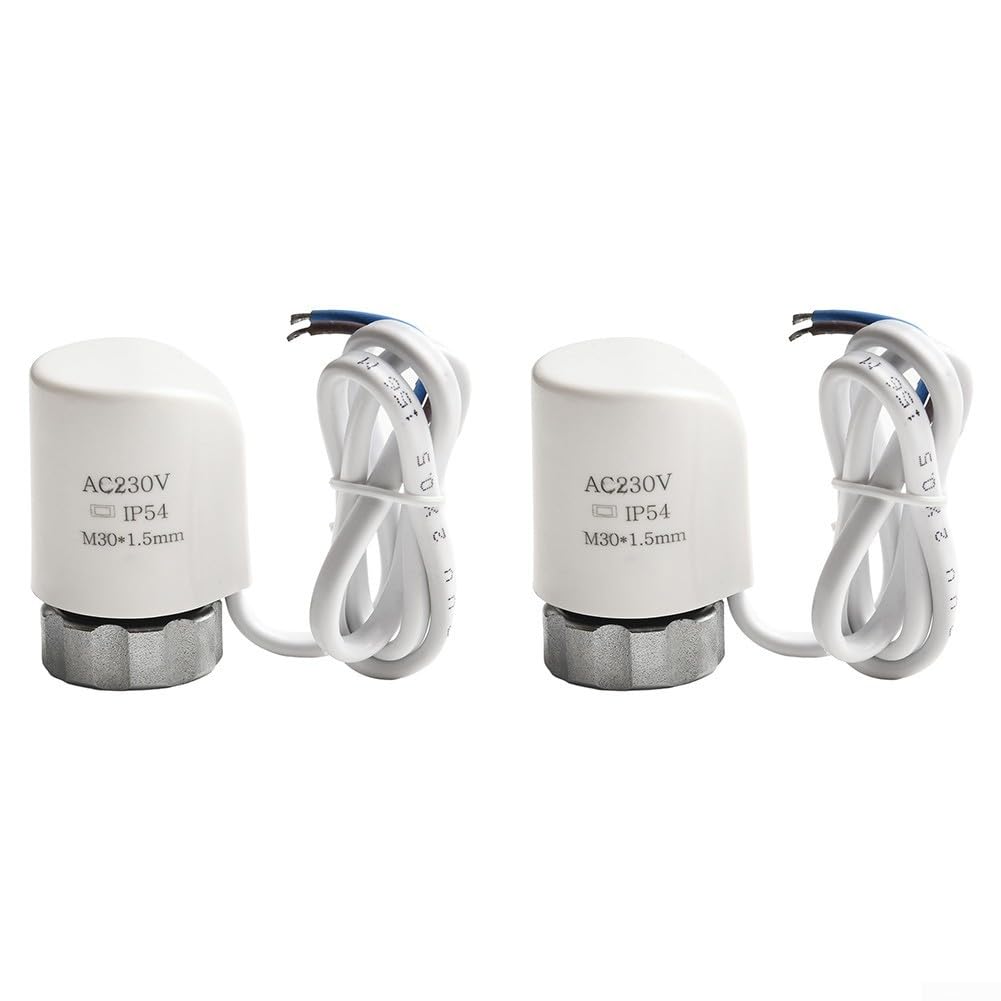 Electric Thermal Actuator for Floor Heating & Radiator Valves, AC 230V, M30x1.5mm Thread, 110N Thrust, 3–5 Min Run, PC Housing, White (2-Pack)(NORMALLY OPEN)