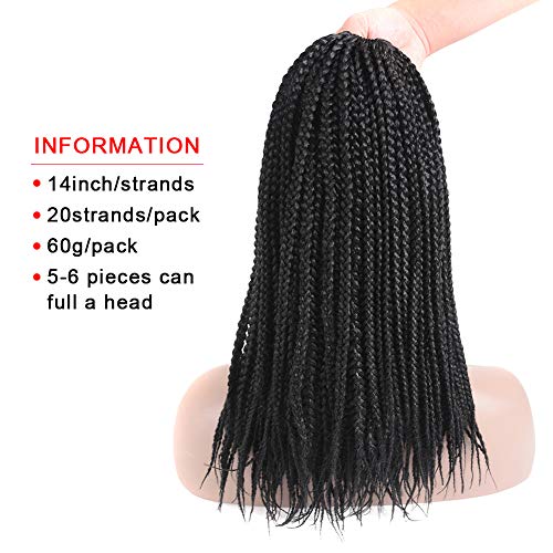 UNA 7Packs 14Inch Wavy Box Braids Crochet Braid Hair Extensions 20roots Ombre Kanekalon Synthetic Goddess Box Braids With Wavy Free End Crochet Braids(14inch,7pcs, 1B)