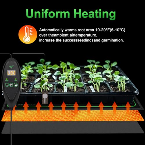 Apritsce Heizmatte Pflanzen mit Thermostat, 53x 25 cm 30w WäRmematte Pflanzen mit 6 Temperaturstufen und 6 Timerstufen, Seedling Heat Mat für SäMling Germination Pflanzen Wachstum