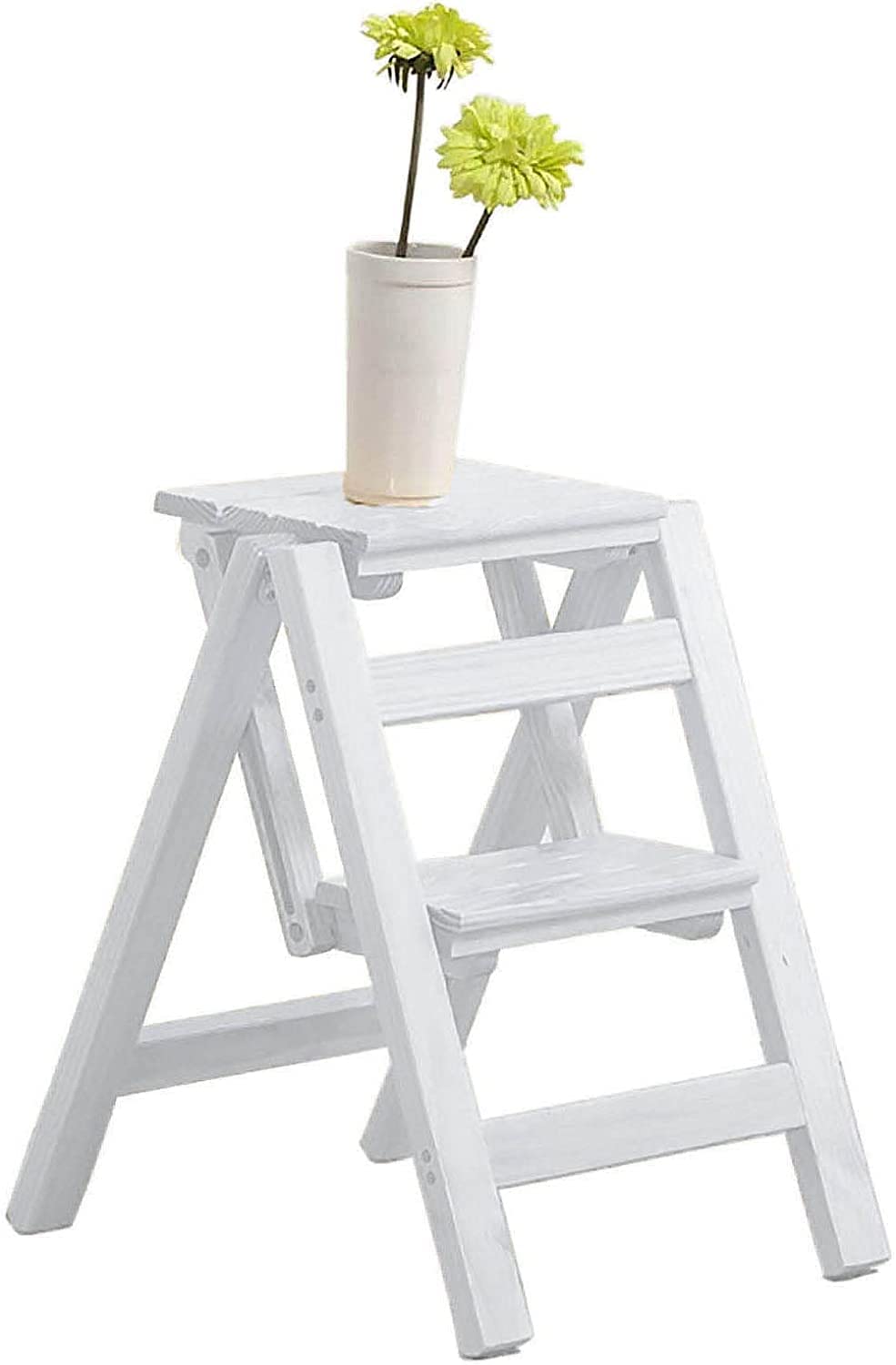 Tabouret échelle pliable en bois à 2 marches blanc pour la maison