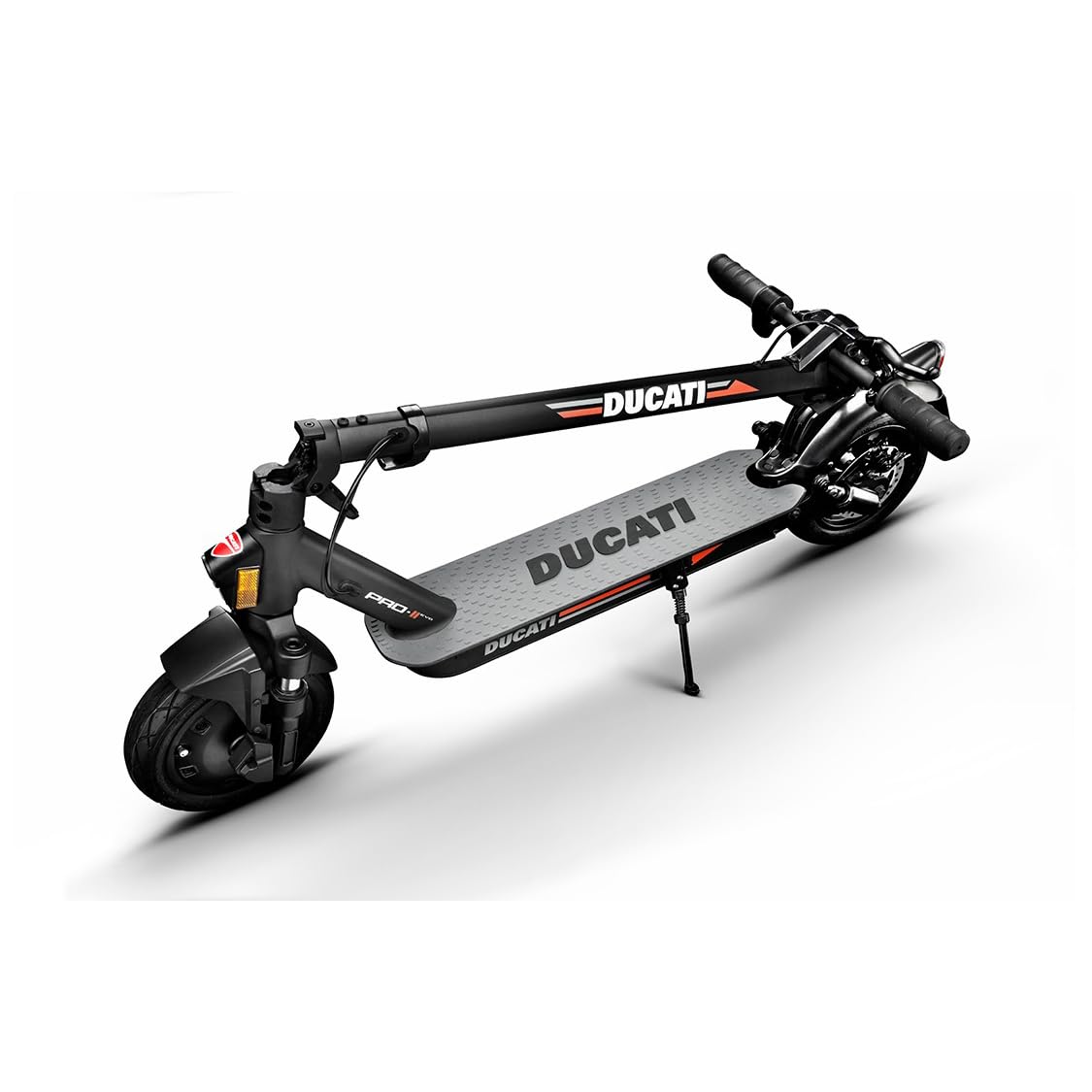 Ducati Pro-II Evo Advanced Safety, skuter elektryczny, strzałki kierunkowe, składany, podwójny hamowanie, elektroniczny dzwonek, pełne zawieszenie, zasięg 40 km, silnik 350W