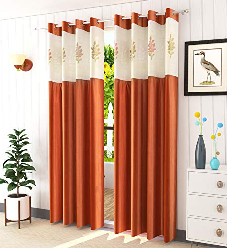 Image of LaVichitra 2 Piece Premium Window Curtain with Floral Net - 5ft, Rust