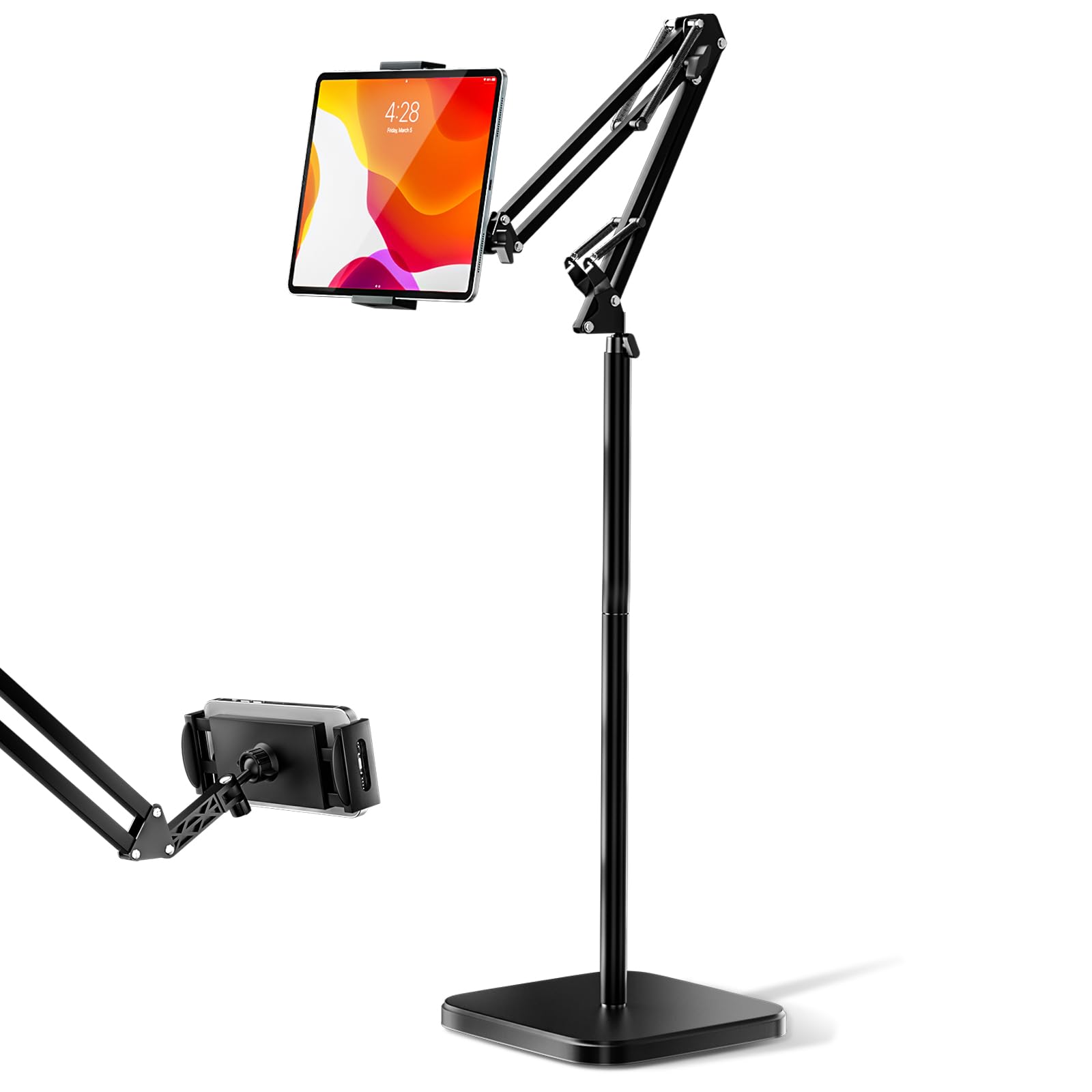 UBeesize Tablet Stand Holder for Bed & Floor, 9.7LB Heavy Duty Adjustable iPad Stand, 360° Swivel, Stretchable Arm, Compatible with iPad Pro Air Mini 12.9/9.7, Kindle, Cell Phones (4.9''-13'')