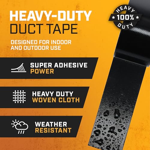 Image of Lockport Duct Tape Heavy Duty Waterproof,20 Yards x 2 Inch,Strong Adhesive Roll for Indoor & Outdoor Repair,No Residue,Tear by Hand - Duct Tape Bulk Value (Black, 1 Pack)