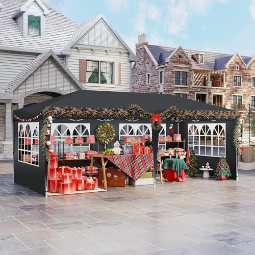 ACXIN Faltpavillon 3x6 Faltbar Partyzelt Gartenzelt, Pavillon Outdoor inkl. Tragetasche & Erdanker, Wasserdicht & UV-Schutz, Höhenverstellbar (Anthrazit, mit 6 Seitenwänden)