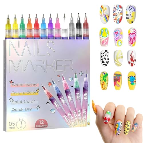 12 Colores Boligrafo 3d Pintauñas, DIY Set de Pinceles Polygel para Uñas Semipermanentes, Bolígrafo Manicura Niñas, Esmalte de Uñas Secado Rapido, Pincel Liner para Casa o Salón (A)