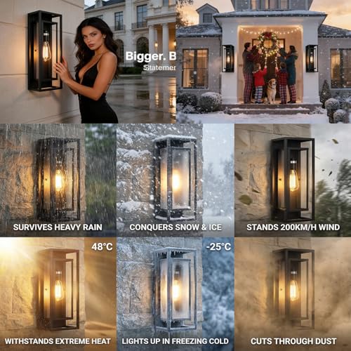 2Pack 18inch Outdoor Wall Light Fixtures,Exterior Waterproof Lanterns,Porch Sconces Wall Mounted Lighting with E26 Sockets & Glass Shades,Modern Matte Black Wall Lamps for Patio Front Door Entryway by Qinsar - Used condition - Image 7