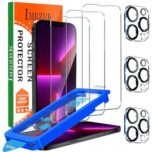 IMBZBK [Auto-Dust Removal] 3 Pack Screen Protector for iPhone 13 Pro [6.1 INCH] Accessories Case Friendly Film Military Grade Shatterproof Tempered Glass 3 Camera Lens Protector Easy Installation