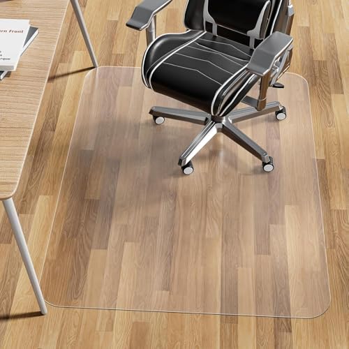 WASJOYE Office Chair Mat for Hard Floor, Floor Protector 90x120cm, Gaming Chair Mat 1.7mm thick Large PVC Transparent Desk ChairMat for Home Office Study