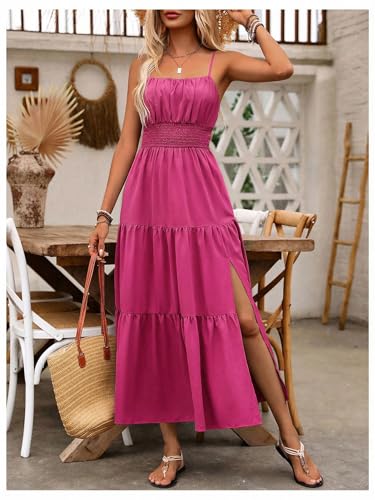 Image of BEAUDRM Women's Summer Maxi Dresses Boho Summer Wedding Guest Dress Beach Vacation Outfits Cruise Flowy Milkmaid Sundresses