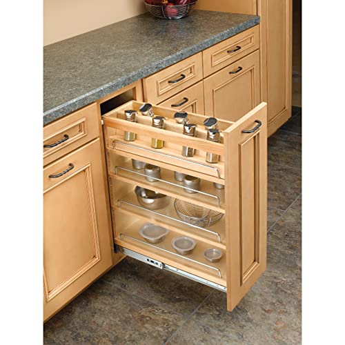 Rev-A-Shelf 448-08SC-SRI-1 Plywood Wooden Spice Rack Organizer Insert for 8 Inch or Wider 448 Series Cabinet Pull Out, Natural Maple