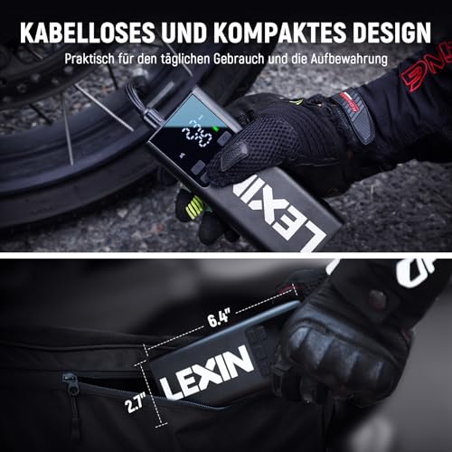 LEXIN P5 Elektrische Luftpumpe, Akku Kompressor 5000 mAh, 10,3 Bar Tragbare Reifenpumpe für Fahrrad, Roller, Motorrad, Auto, Rollstuhl… – Ansicht 5
