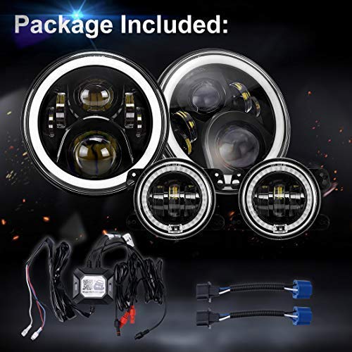 Suparee 7 Inches Rgb Headlights With Amber Turn Signal, 7Inches Led Headlamp + 4 Inches Rgb Fog Lights 4.5 Inches Front Bumper Lights With Rgb Halo Ring For Wrangler 1997-2017 Jk Tj Lj #TOP6