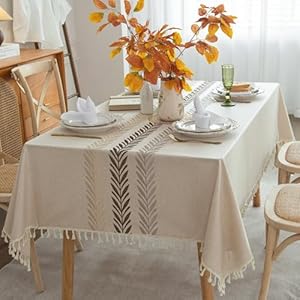 Embroidery Yarn Faux Linen Tablecloth 60x84 inch for Rectangle Tables - Waterproof Faux Linen Rustic Wheat Table Cloth with Tassel - Decor Table Cover for Kitchen Picnics Dining Occasion Embroidery Yarn Faux Linen Tablecloth 60×84 inch for Rectangle Tables Waterproof Faux Linen Rustic Wheat Table Cloth with Tassel Decor Table Cover for Kitchen Picnics Dining Occasion