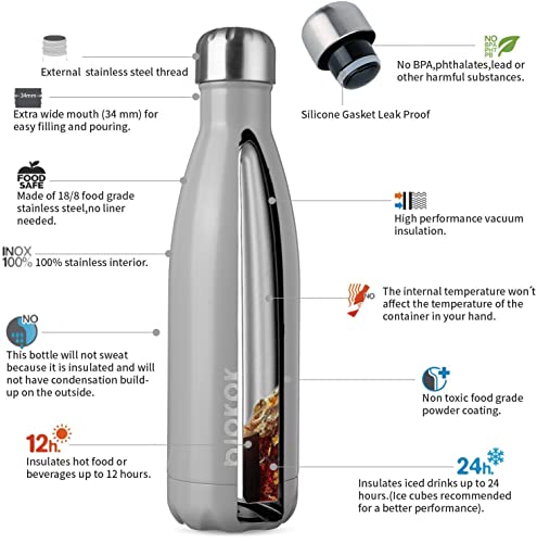 Image of BJPKPK 17 oz Insulated Water Bottle, Stainless Steel Flask, Leak Proof