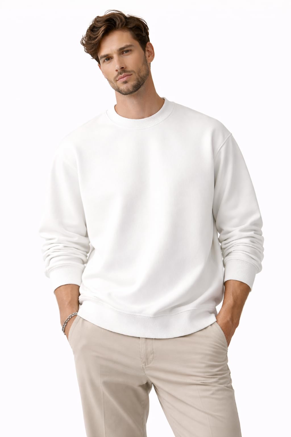 cottoz Men Crew Neck Sweatshirt Solid Pullover Long Sleeve Round Neck Plain Design Casual Wear Upper Body Garment for Everyday Use-picture-15