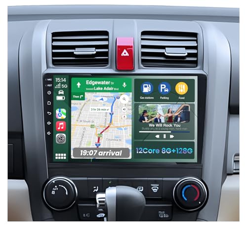 12 Core 8G+128GB Car Radio Stereo for Honda CRV 2007-2011: Upgrade 9 Inch 1280 * 800 IPS Touchscreen Stereo Wireless Carplay Android Auto 1080P Backup Camera Bluetooth GPS 5G WiFi FM SWC