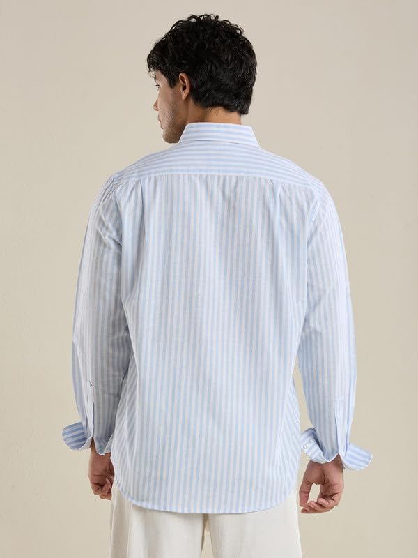 Image of Mark & Albert Mens Striped Linen Casual Shirt | Full Sleeves Mens Shirts | Stylish Shirt for Men