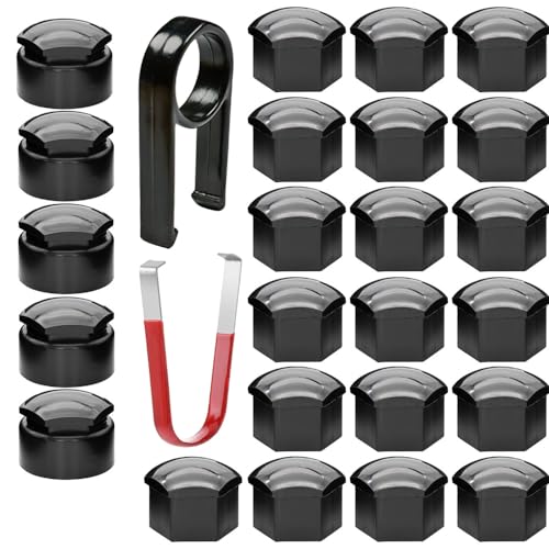 Gebildet 24pcs capuchons d'écrou de roue 17mm (5 capuchons de boulon antivol+19 capuchons de boulon normaux) cache-écrous de pneu hexagonaux avec ensemble...