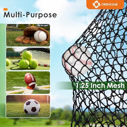 ORIENGEAR Baseball Batting Cage 13/20/30ft for Backyard, Baseball Training Equipment Netting Cages, Golf Softball Baseball Nets for Batting with Frame and Net, Hitting and Pitching Practice